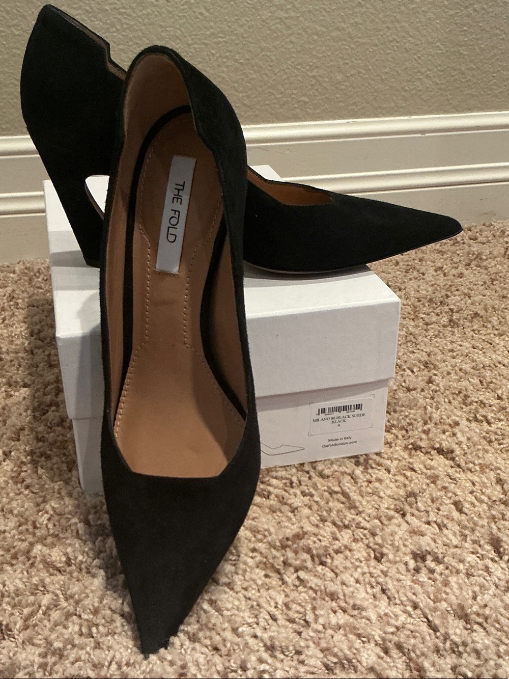 ✨THE FOLD Milano Black Suede Pointed-Toe Pump